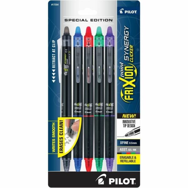 FriXion Synergy Clicker Erasable Gel Pen 0.5 mm Extra Fine Pen Point - Retractable - Erasable - Assorted Ink - 5 / Pack (17354)