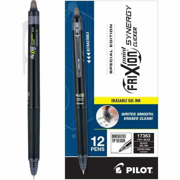 FriXion Synergy Clicker Erasable Gel Pen 0.5 mm Extra Fine Pen Point - Retractable - Erasable - Black Ink - 1 Dozen (17363)