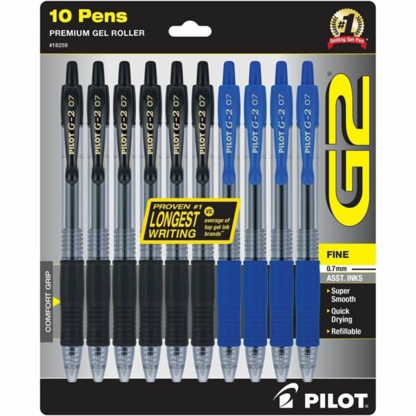 G2 Retractable Gel Ink Rolling Ball Pen Fine Pen Point - Refillable - Retractable - Assorted Ink - Liquid Gel Ink - 10 / Pack (18259)