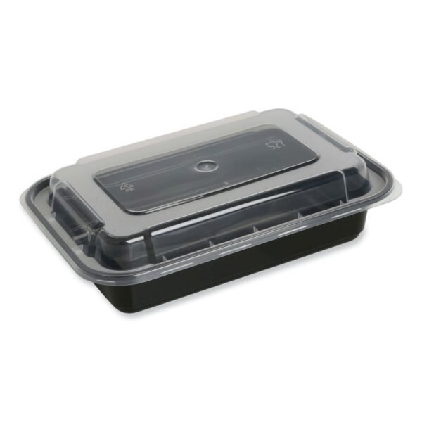 GEN Microwavable Food Container with Lid, Rectangular, 24 oz, 7.48 x 5.03 x 2.48, Black/Clear, Plastic, 150/Carton (GENTORECT24)