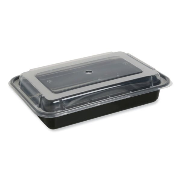 GEN Microwavable Food Container with Lid, Rectangular, 28 oz, 8.81 x 6.02 x 2.04, Black/Clear, Plastic, 150/Carton (GENTORECT28)