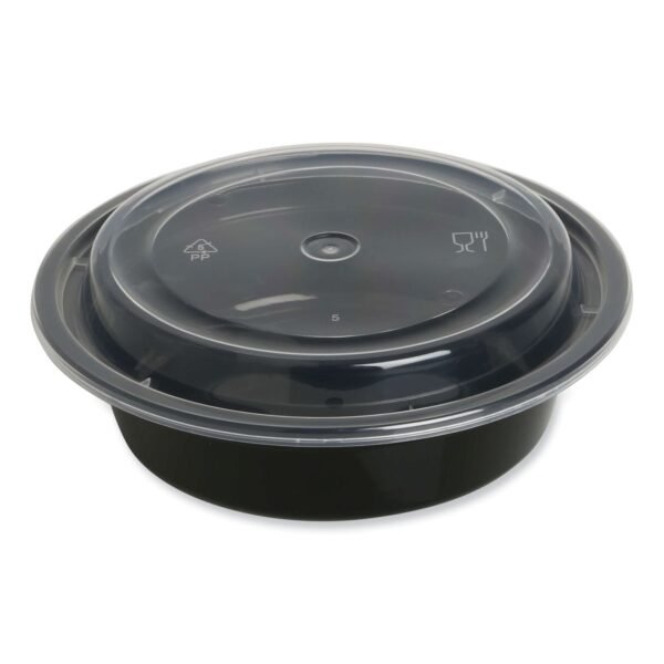 GEN Microwavable Food Container with Lid, Round, 16 oz, 6.29 x 6.29 x 1.96, Black/Clear, Plastic, 150/Carton (GENTORND16)