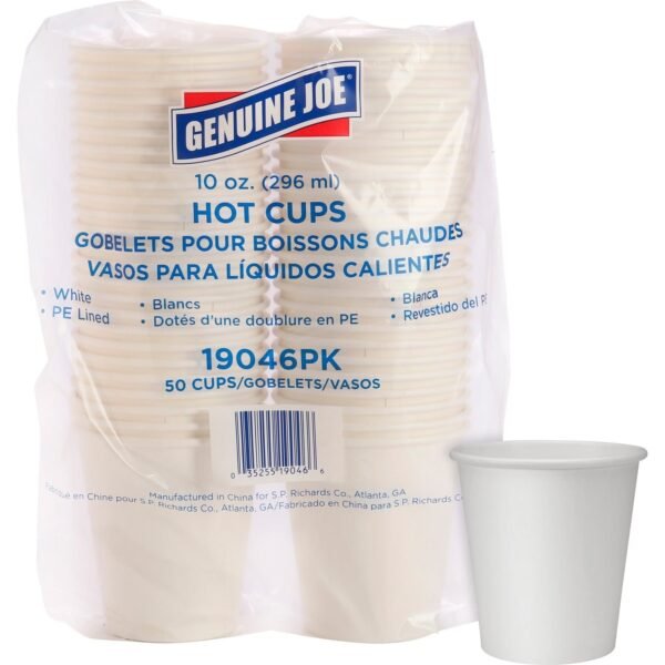 Genuine Joe 10 oz Disposable Hot Cups 10 fl oz - White - Polyurethane - Hot Drink, Beverage - 50/Pack - 5 / Bundle (GJO19046BD)