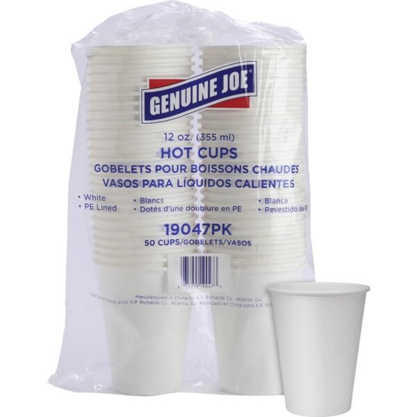 Genuine Joe 12 oz Disposable Hot Cups 12 fl oz - White - Polyurethane - Beverage, Hot Drink - 50 / Pack (GJO19047)