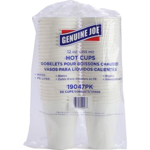 Genuine Joe 12 oz Disposable Hot Cups 12 fl oz - White - Polyurethane - Hot Drink, Beverage - 50/Pack - 5 / Bundle (GJO19047BD)