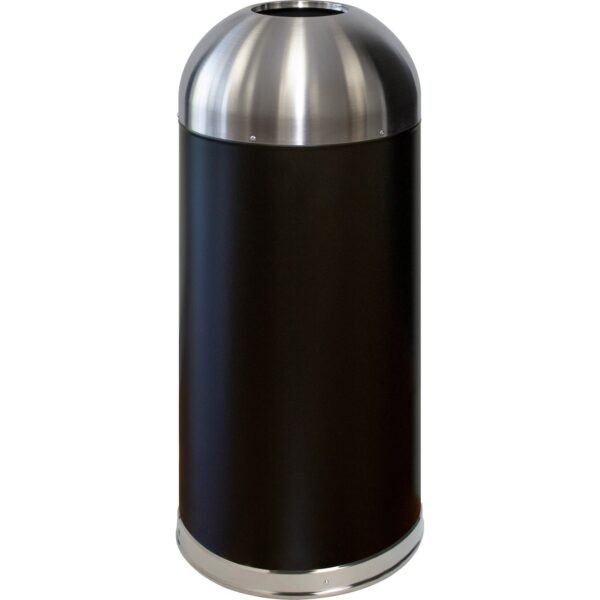 Genuine Joe 15 Gallon Dome Top Trash Receptacle 15 gal Capacity - Durable, Powder Coated, Easy to Clean - 40" Height x 16.5" Diameter - Stainless Steel - Black, Silver - 1 Each...