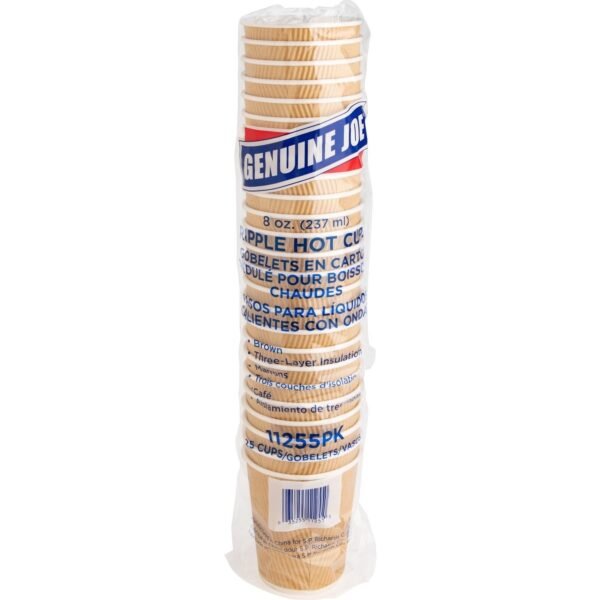 Genuine Joe 8 oz Rippled Hot Cups 8 fl oz - Brown - Hot Drink, Beverage - 25/Pack - 5 / Bundle (GJO11255BD)
