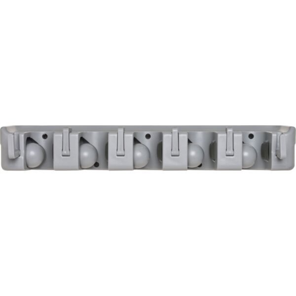 Genuine Joe Cleaning Tool Wall Organizer Rack 5 x Broom - 3.75" Height x 16.50" Width x 2.75" Depth - Handle, Hanging Hook, Sturdy - Gray - ABS Plastic - 1 Each (GJO12504)