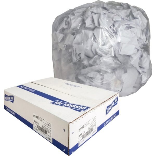 Genuine Joe Clear Trash Can Liners Medium Size - 33 gal Capacity - 39" Length x 33" Width x 0.60 mil (15 Micron) Thickness - Low Density - Clear - 250/Box - 1 / Carton (GJO01013)