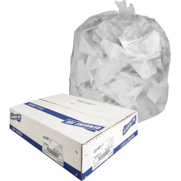 Genuine Joe Clear Trash Can Liners Small Size - 16 gal Capacity - 33" Length x 24" Width x 0.60 mil (15 Micron) Thickness - Low Density - Clear - 500/Box - 1 / Carton (GJO01011)
