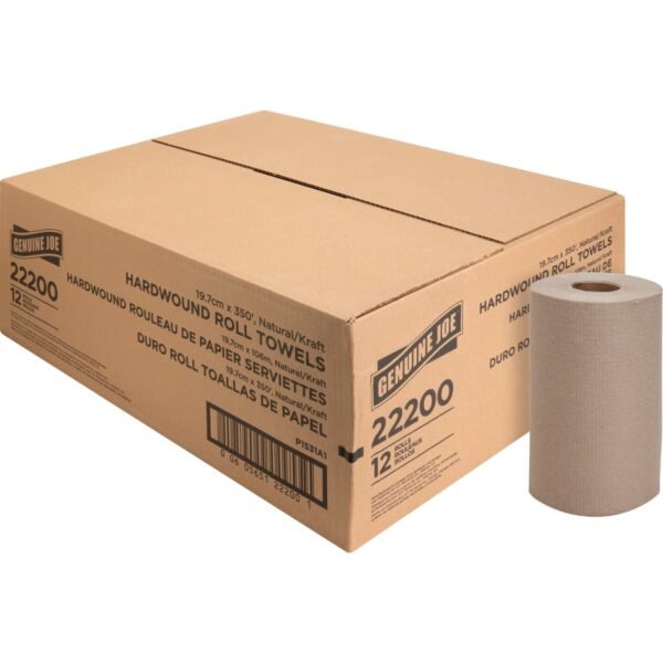Genuine Joe Embossed Hardwound Roll Towels 7.88" Width x 350 ft Length - 2" Core - Natural - 12 / Carton (GJO22200)