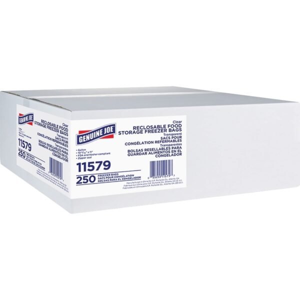 Genuine Joe Freezer Storage Bags 1 gal Capacity - 2.70 mil (69 Micron) Thickness - Zipper Closure - Clear - Beef, Poultry, Vegetables, Seafood, Food - 250 / Box (GJO11579)