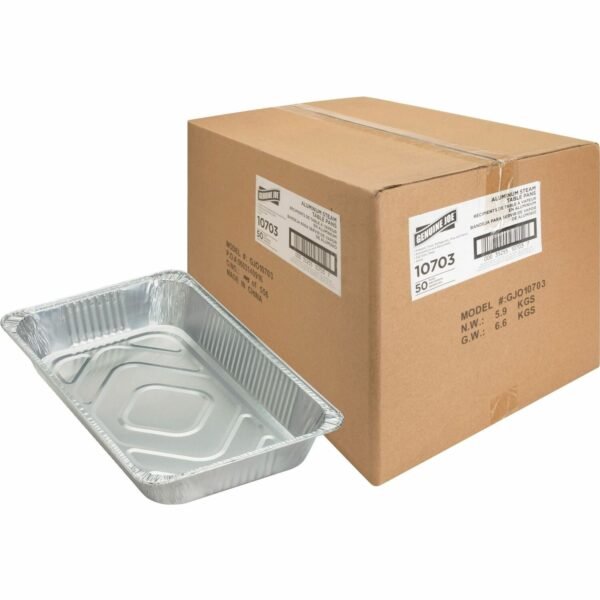Genuine Joe Full-size Disposable Aluminum Pan Cooking, Serving - Disposable - Silver - Aluminum Body - 50 / Carton (GJO10703)