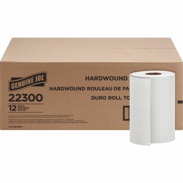 Genuine Joe Hardwound Roll Paper Towels 7.88" Width x 350 ft Length - 2" Core - White - 12 / Carton (GJO22300)