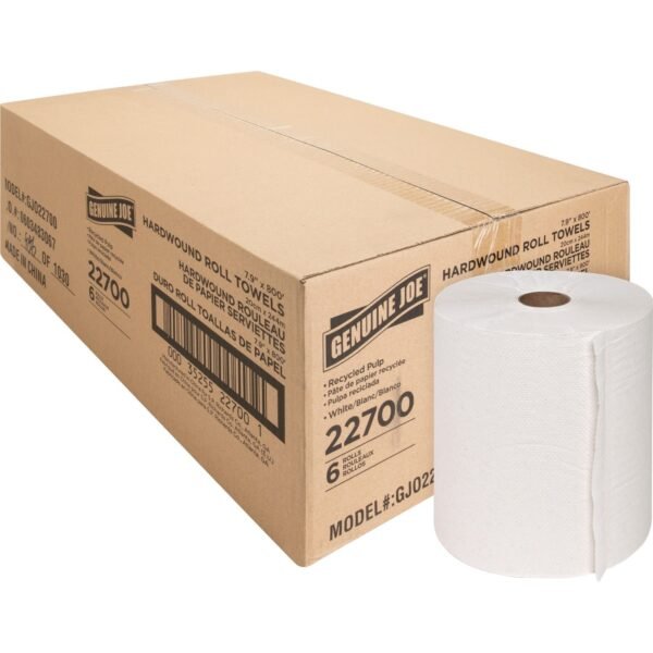 Genuine Joe Hardwound Roll Paper Towels 7.90" Width x 800 ft Length - 2" Core - White - 6 / Carton (GJO22700)