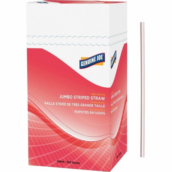Genuine Joe Jumbo Striped Straws 7.8" Length - Plastic - Red, White - 500 / Box (GJO58944)