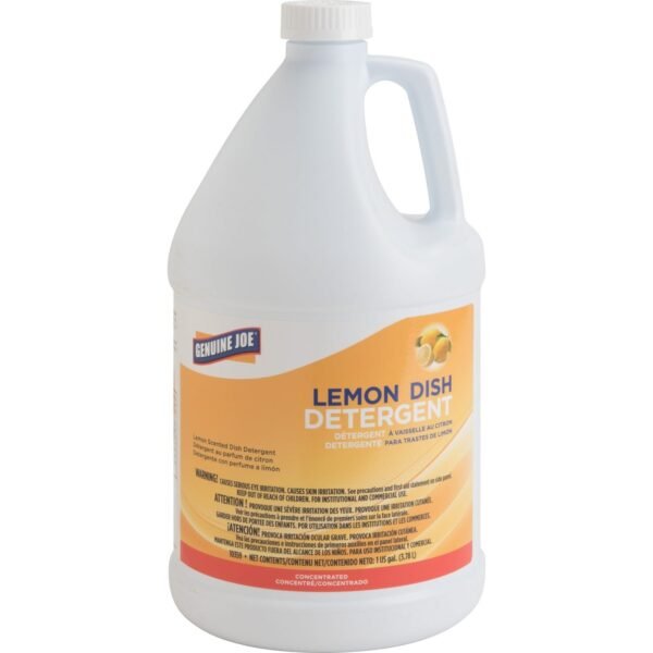 Genuine Joe Lemon Dish Detergent Gallon 128 fl oz (4 quart) - Lemon Scent - Recommended For: Grease Remover - Pleasant Scent, Refillable, Strong, Long Lasting, Film-free - White...