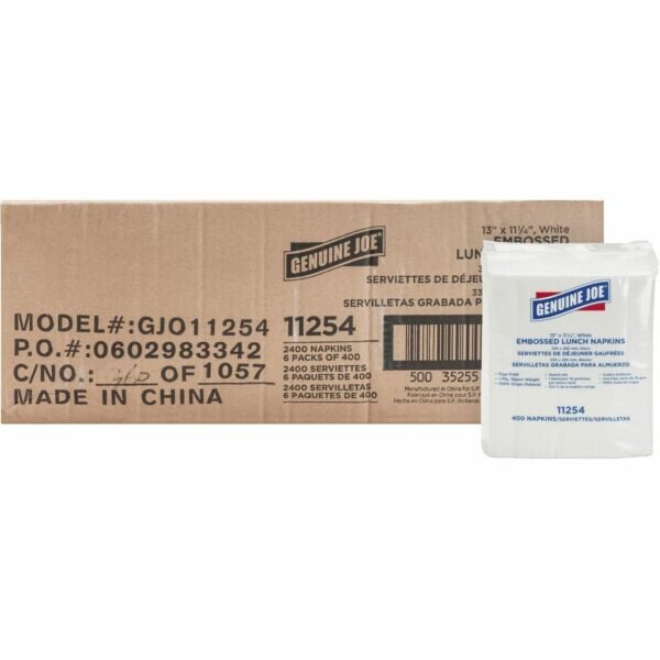 Genuine Joe Lunch Napkins 1 Ply - Quarter-fold - 13" Width x 11.25" Length - White - 400/Pack - 6 / Carton (GJO11254CT)