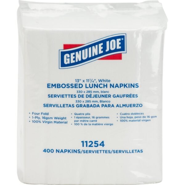 Genuine Joe Lunch Napkins 1 Ply - Quarter-fold - 13" Width x 11.25" Length - White - 400 / Pack (GJO11254)