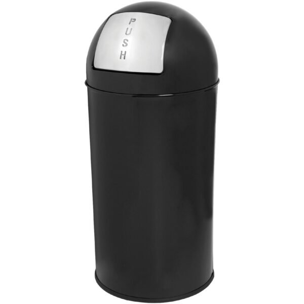 Genuine Joe Push Open Round Top Receptacle 12 gal Capacity - Round - 29.2" Height x 14.8" Diameter - Black - 1 Each (GJO58887)