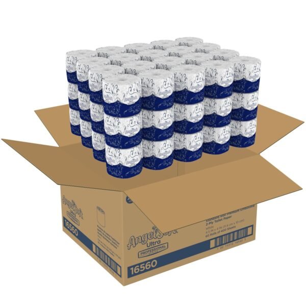 Georgia Pacific Professional Angel Soft ps Ultra 2-Ply Premium Bathroom Tissue, Septic Safe, White, 400 Sheets/Roll, 60/Carton (16560)
