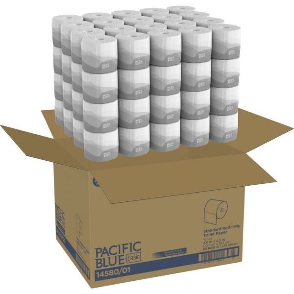 Georgia Pacific Professional Pacific Blue Basic Bathroom Tissue, Septic Safe, 1-Ply, White, 1,210 Sheets/Roll, 80 Rolls/Carton (1458001)
