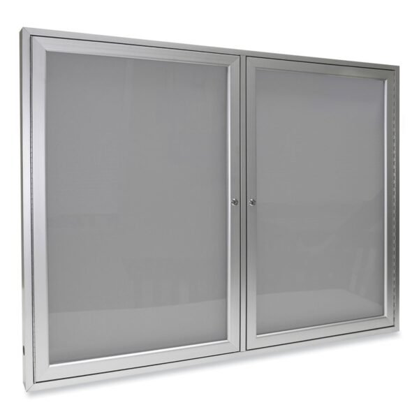Ghent 2 Door Enclosed Vinyl Bulletin Board with Satin Aluminum Frame, 48 x 36, Silver Surface (PA23648VX193)
