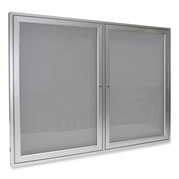 Ghent 2 Door Enclosed Vinyl Bulletin Board with Satin Aluminum Frame, 60 x 48, Silver Surface (PA24860VX193)
