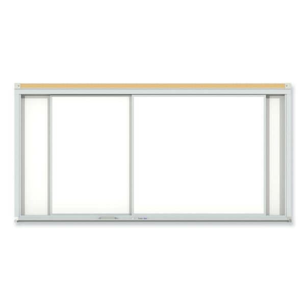 Ghent Horizontal Sliding Porcelain Magnetic Whiteboard, 144 x 48, White Surface, Satin Aluminum Frame (HSM2412)