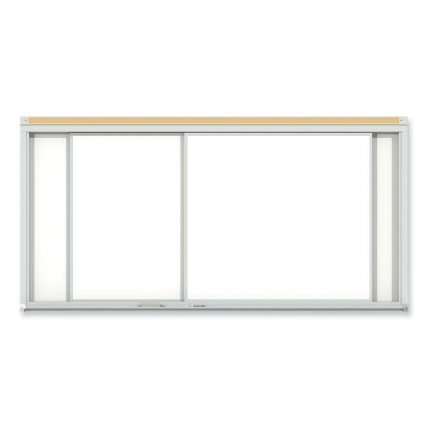 Ghent Horizontal Sliding Porcelain Magnetic Whiteboard, 72 x 48, White Surface, Satin Aluminum Frame (HSM246)