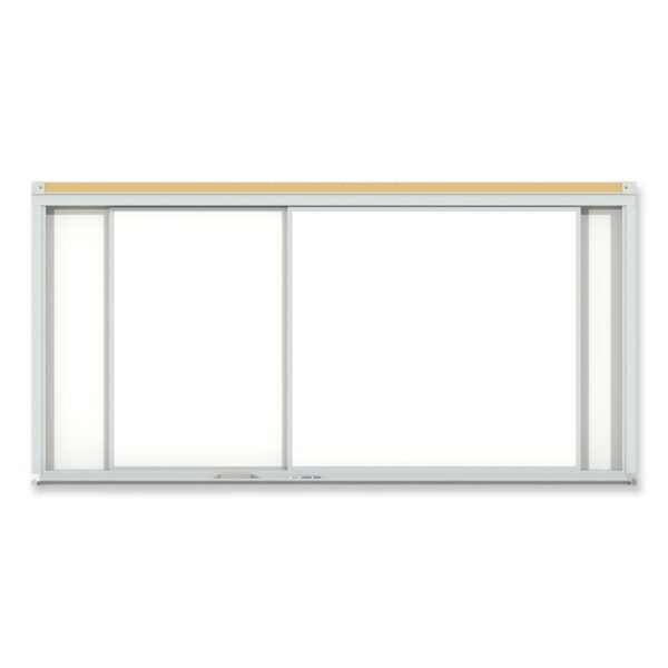 Ghent Horizontal Sliding Porcelain Magnetic Whiteboard, 96 x 48, White Surface, Satin Aluminum Frame (HSM248)