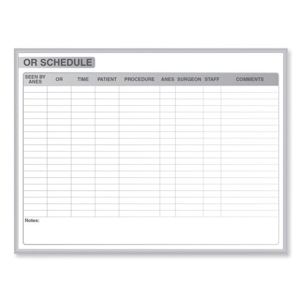 Ghent OR Schedule Magnetic Whiteboard, 96.5 x 48.5, White/Gray Surface, Satin Aluminum Frame (GRPM313S48)