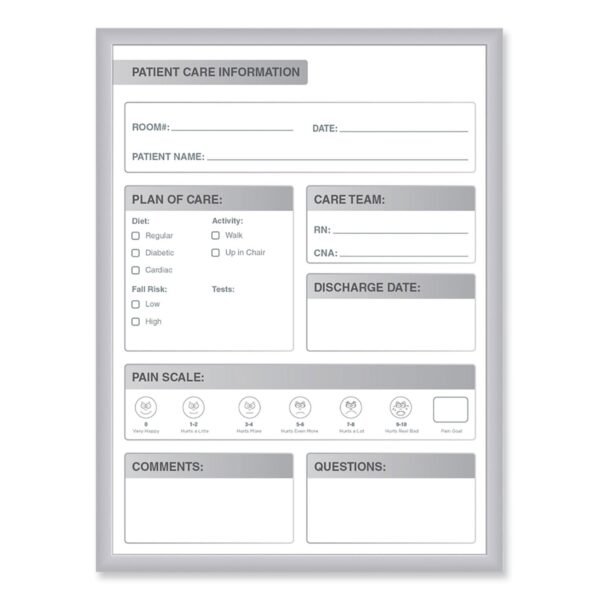 Ghent Patient Room Magnetic Whiteboard, 24 x 36, White/Gray Surface, Satin Aluminum Frame (GRPM311P23)