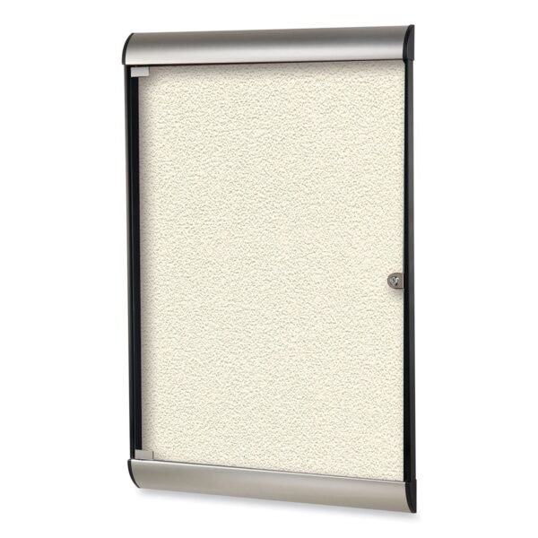 Ghent Silhouette 1 Door Enclosed Ivory Vinyl Bulletin Board with Satin/Black Aluminum Frame, 27.75 x 42.13 (SILH20412)