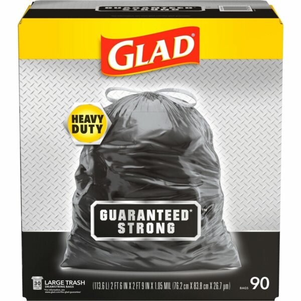 Glad Large Drawstring Trash Bags Large Size - 30 gal Capacity - 32.99" Length x 30" Width x 1.05 mil (27 Micron) Thickness - Drawstring Closure - Black - Plastic - Garbage,...