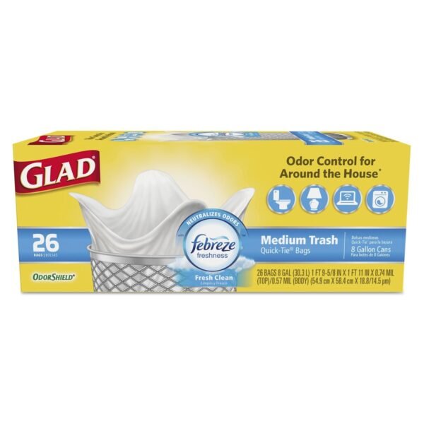 Glad OdorShield Medium Quick-Tie Trash Bags, 8 gal, 0.57 mil, 21.63 - 6 Pack