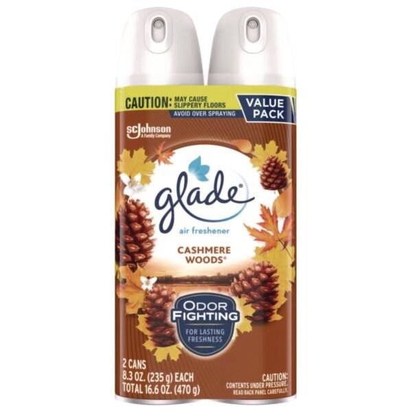 Glade Air Freshener, Cashmere Woods Scent, 8.3 oz Aerosol Can, 2/Pack (377361PK)