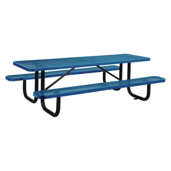 Global Industrial Expanded Steel Picnic Table, Rectangular, 96 x 62 x 29.5, Blue Top, Blue Base/Legs (277153BL)