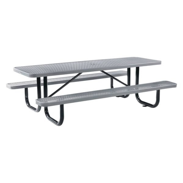 Global Industrial Expanded Steel Picnic Table, Rectangular, 96 x 62 x 29.5, Gray Top, Gray Base/Legs (277153GY)