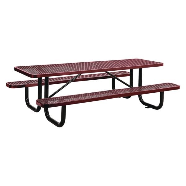 Global Industrial Expanded Steel Picnic Table, Rectangular, 96 x 62 x 29.5, Red Top, Red Base/Legs (277153RD)
