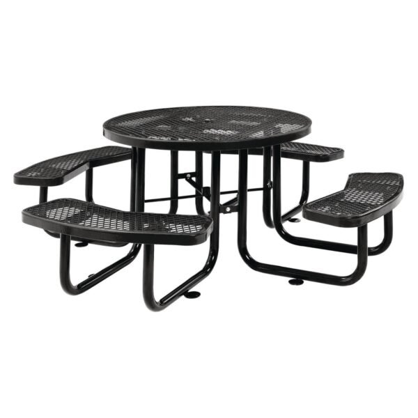 Global Industrial Expanded Steel Picnic Table, Round, 46" Dia x 29.5"h, Black Top, Black Base/Legs (277150BK)
