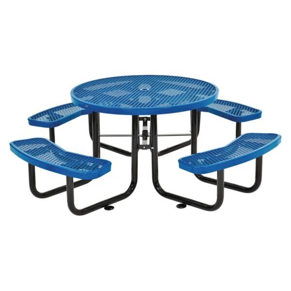 Global Industrial Expanded Steel Picnic Table, Round, 46" Dia x 29.5"h, Blue Top, Blue Base/Legs (277150BL)