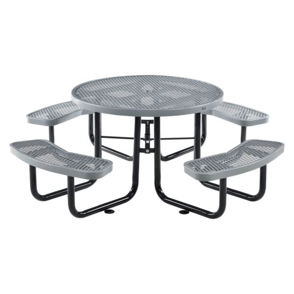 Global Industrial Expanded Steel Picnic Table, Round, 46" Dia x 29.5"h, Gray Top, Gray Base/Legs (277150GY)