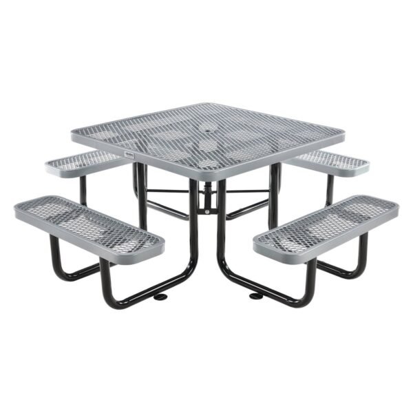 Global Industrial Expanded Steel Picnic Table, Square, 81 x 81 x 29.5, Gray Top, Gray Base/Legs (277151GY)