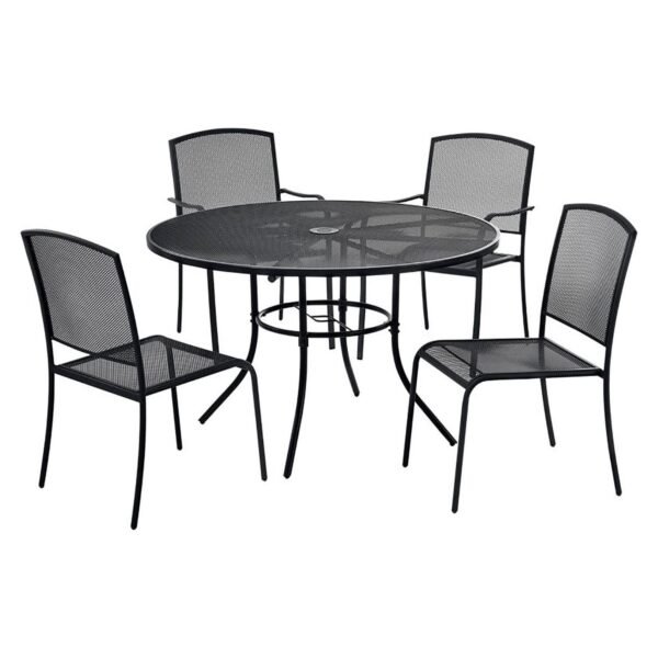 Global Industrial Interion Mesh Cafe Table and Chair Sets, Round, 48" Dia x 29"h, Black Top, Black Base/Legs (695971)