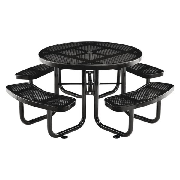 Global Industrial Perforated Steel Picnic Table, Round, 46" Dia x 29.5"h, Black Top, Black Base/Legs (262078BK)