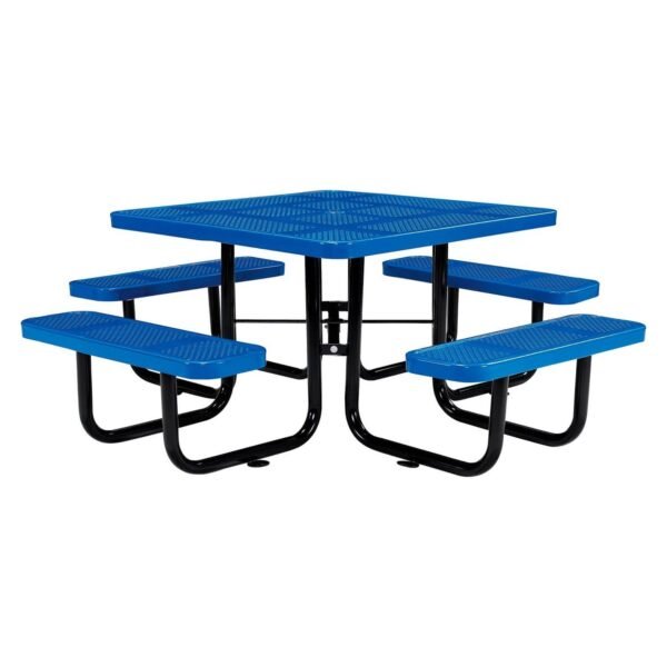 Global Industrial Perforated Steel Picnic Table, Square, 81 x 81 x 29.5, Blue Top, Blue Base/Legs (694551BL)