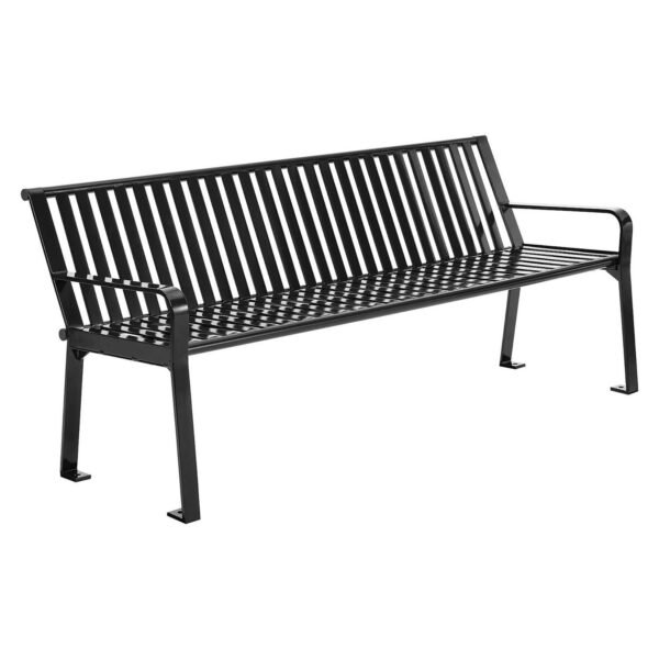 Global Industrial Steel Slat Benches with Back, 72 x 26 x 31, Black (694854BKKD)