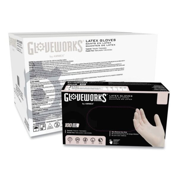GloveWorks by AMMEX Latex Disposable Gloves, Powder-Free, 4 mil, Large, Ivory, 100 Gloves/Box, 10 Boxes/Carton (TLF46100)