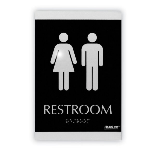 Headline Century Series Office Sign, Men/Women Restroom, 6 x 9, Black/Silver (4249)